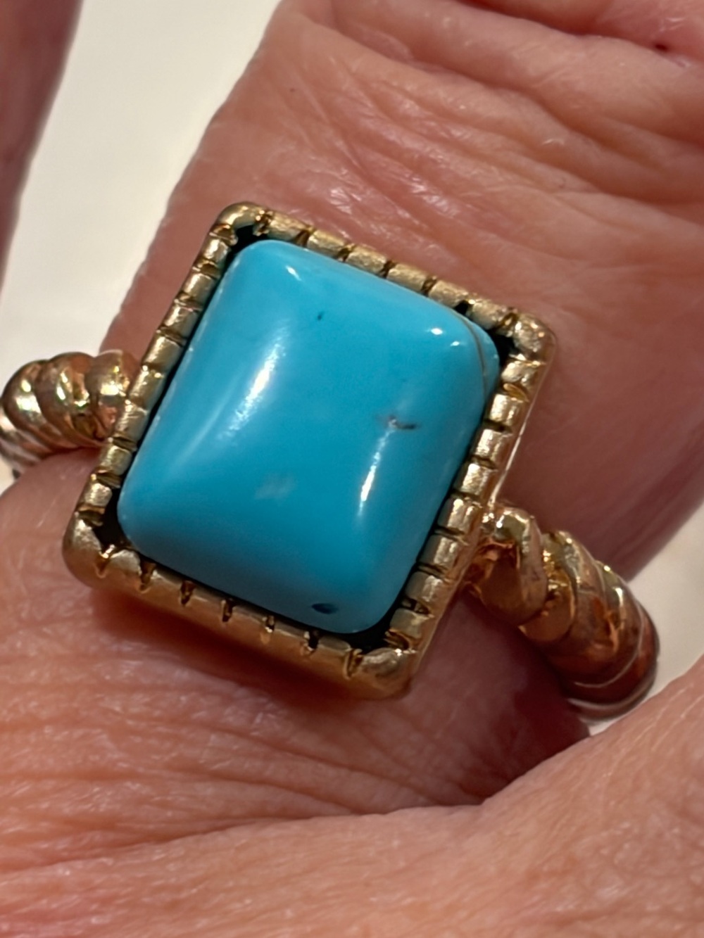 Gold-Tone Ring with Turquoise Square Stone